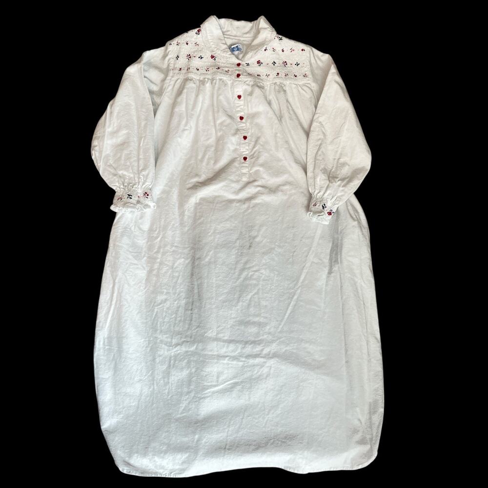 Lanz of Salzburg Nightgown Medium Flannel White Floral Heart Long EUC